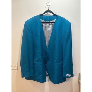 NWT Falcone 52 Long Teal Blue V Neck Single Button Blazer‎ Jacket Mens Made USA